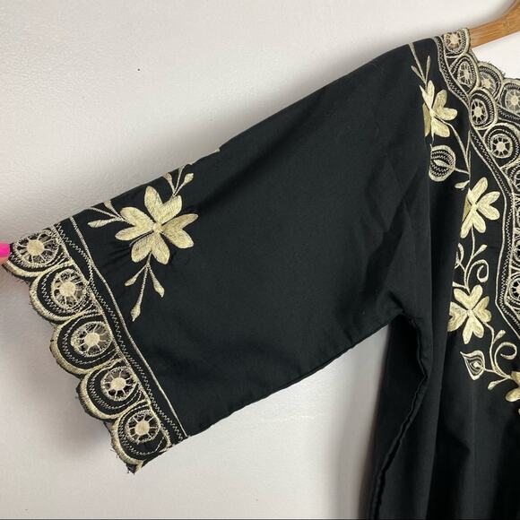 Vintage Embroidered Top Peasant Top Mexico Black Yellow Floral - Picture 4 of 7